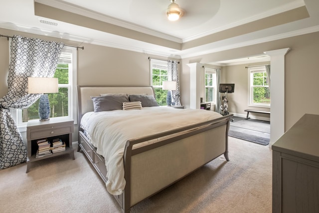 125 Beam St, Huger, SC 29450 - bedroom featuring light carpet, a raised ceiling, ornamental molding, and multiple windows