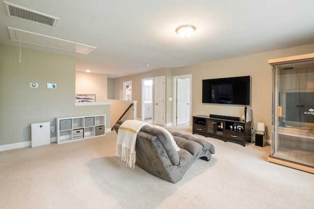 125 Beam St, Huger, SC 29450 - living room featuring attic access, carpet flooring, baseboards, and recessed lighting