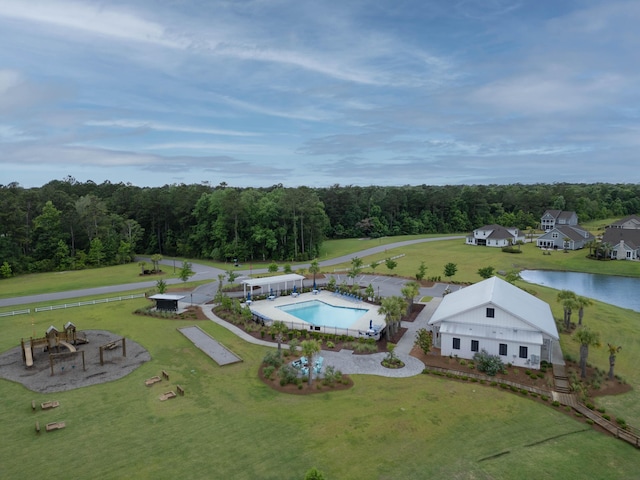 125 Beam St, Huger, SC 29450 - drone / aerial view of a pool area, a forest, and a large body of water