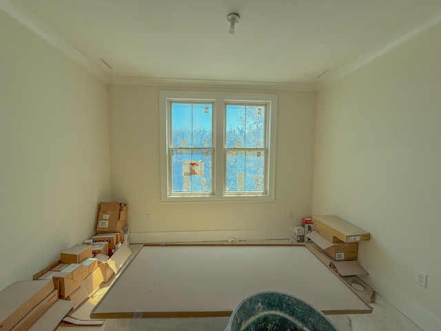 spare room with baseboards and crown molding