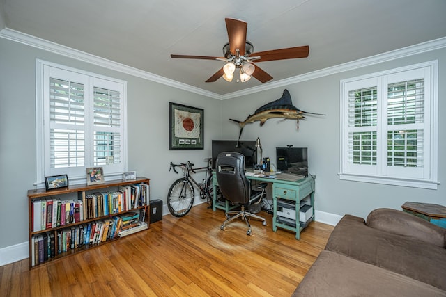 office space featuring a healthy amount of sunlight and ornamental molding