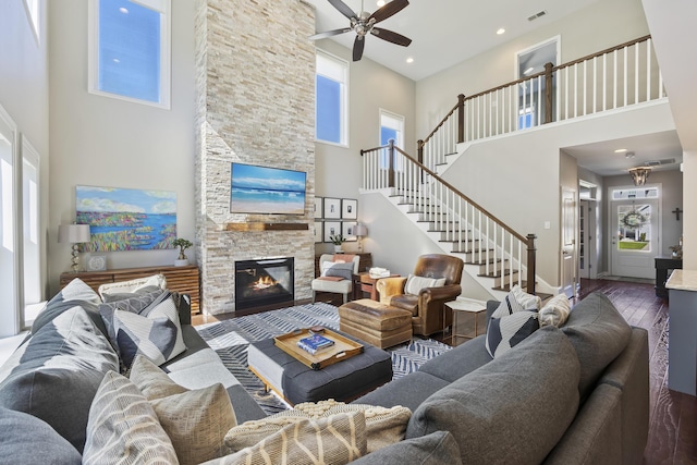 1166 Turkey Trot Dr, Johns Island, SC 29455 - living area featuring visible vents, a towering ceiling, and stairway