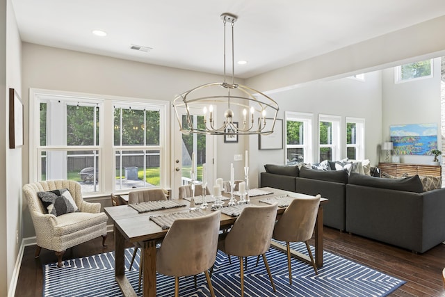 1166 Turkey Trot Dr, Johns Island, SC 29455 - dining room with a chandelier, visible vents, dark wood-style floors, and recessed lighting