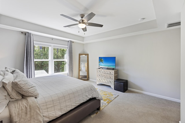 1166 Turkey Trot Dr, Johns Island, SC 29455 - carpeted bedroom featuring a raised ceiling, visible vents, a ceiling fan, and baseboards
