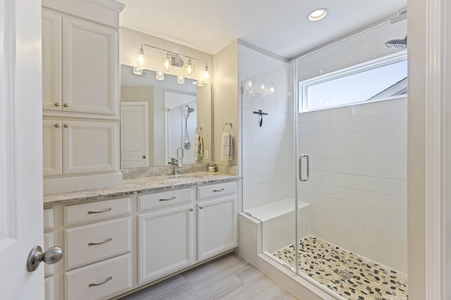 1166 Turkey Trot Dr, Johns Island, SC 29455 - bathroom featuring vanity, recessed lighting, and a stall shower