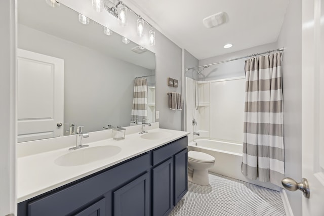 1166 Turkey Trot Dr, Johns Island, SC 29455 - bathroom with toilet, a sink, shower / bath combo with shower curtain, and double vanity
