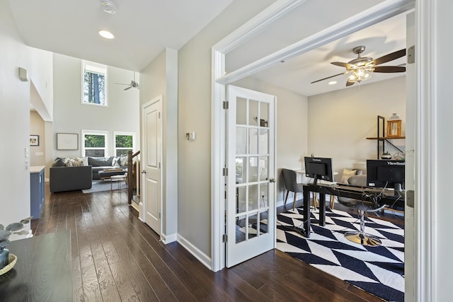 1166 Turkey Trot Dr, Johns Island, SC 29455 - office space featuring recessed lighting, dark wood finished floors, a ceiling fan, and baseboards