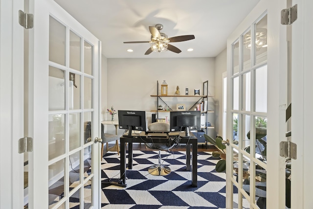 1166 Turkey Trot Dr, Johns Island, SC 29455 - office space featuring french doors, recessed lighting, and a ceiling fan