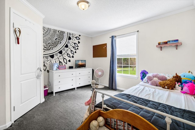 8072 Bing Hill Rd, Adams Run, SC 29426 - bedroom featuring baseboards, ornamental molding, carpet, and a textured ceiling