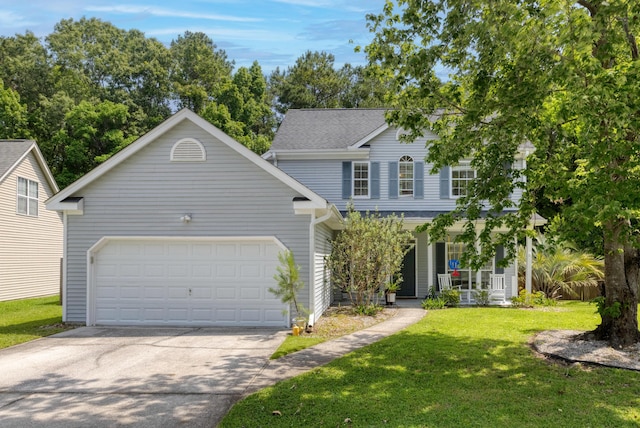 3202 Middleburry Ln, Charleston, SC 29414 - traditional-style house featuring an attached garage, a porch, concrete driveway, and a front lawn