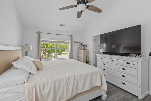 3202 Middleburry Ln, Charleston, SC 29414 - bedroom with vaulted ceiling, dark wood-type flooring, and a ceiling fan