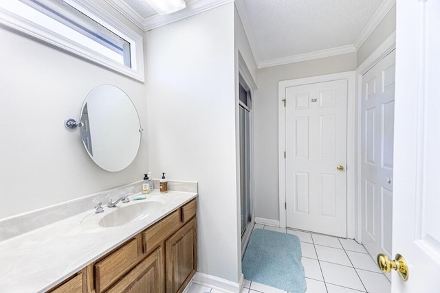 409 Santee Dr, Santee, SC 29142 - full bath with vanity, tile patterned flooring, a stall shower, ornamental molding, and baseboards