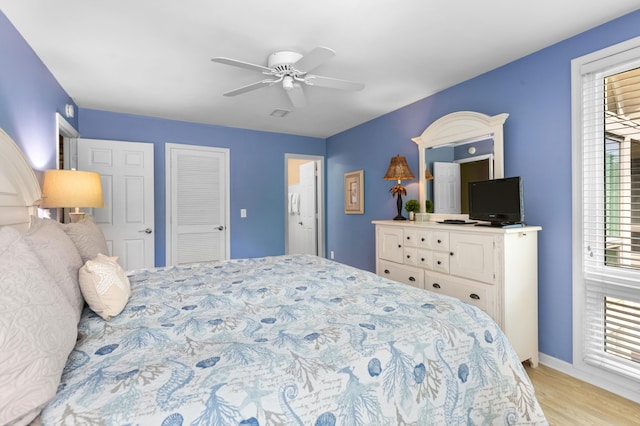 1376 Pelican Watch Villas, Seabrook Island, SC 29455 - bedroom featuring light wood finished floors, baseboards, and a ceiling fan