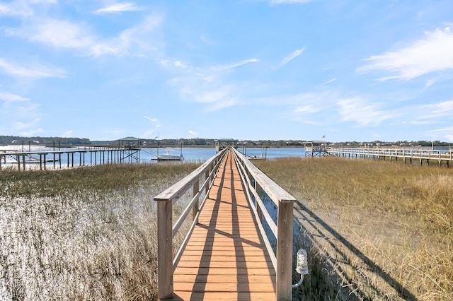 dock area featuring a water view