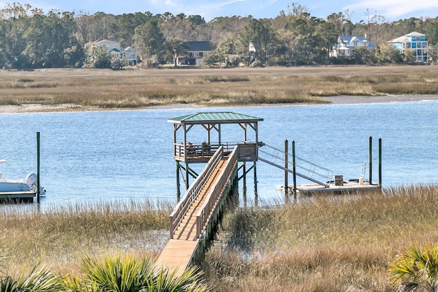 view of dock with a water view