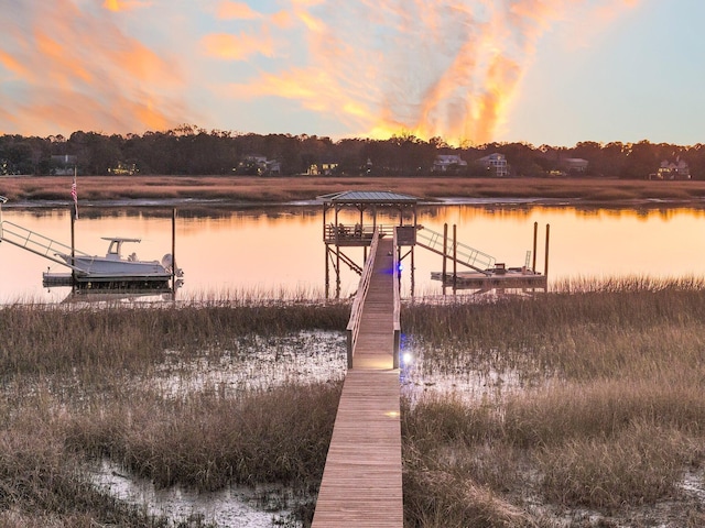 view of dock featuring a water view