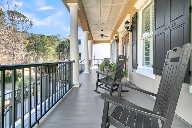 balcony with ceiling fan