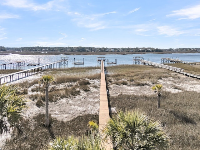 dock area featuring a water view