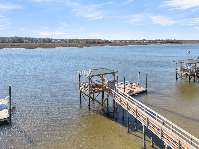 view of dock with a water view