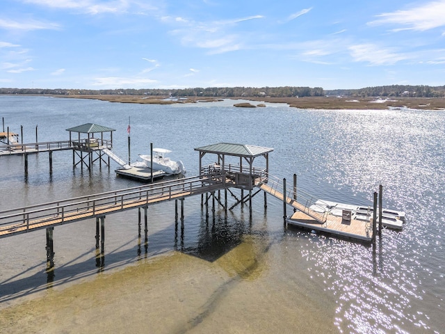 view of dock featuring a water view