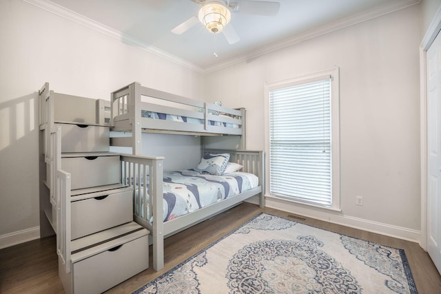 2177 Gulf Dr, Mount Pleasant, SC 29464 - bedroom featuring ornamental molding, wood finished floors, baseboards, and ceiling fan