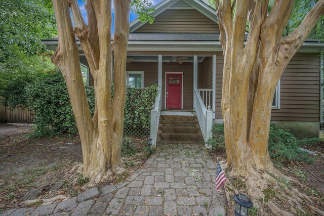 2177 Gulf Dr, Mount Pleasant, SC 29464 - doorway to property featuring ceiling fan, a porch, and fence