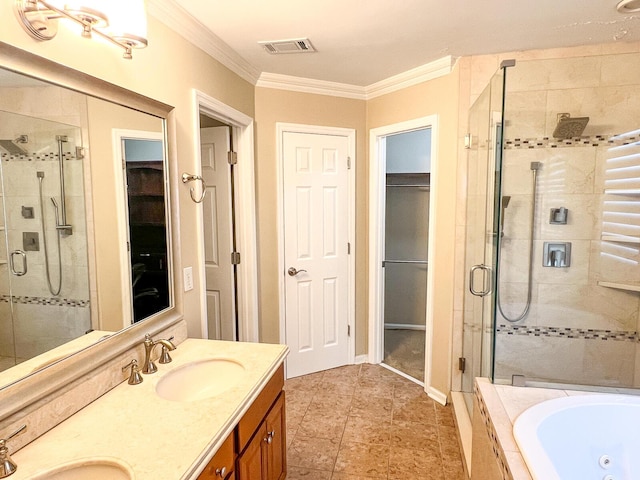 3632 Locklear Ln, Mount Pleasant, SC 29466 - full bath featuring ornamental molding, a shower stall, a tub with jets, double vanity, and a spacious closet
