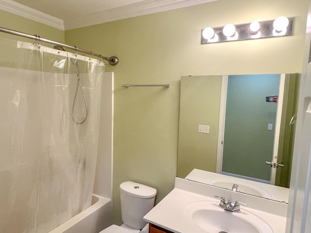 3632 Locklear Ln, Mount Pleasant, SC 29466 - bathroom featuring ornamental molding, vanity, shower / bath combo with shower curtain, and toilet