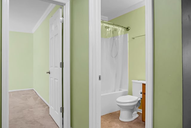 3632 Locklear Ln, Mount Pleasant, SC 29466 - full bathroom with toilet, crown molding, and shower / bath combination with curtain