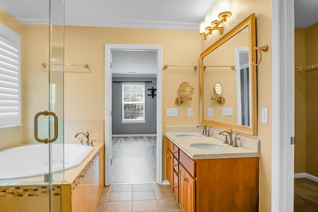 3632 Locklear Ln, Mount Pleasant, SC 29466 - full bath with a bath, double vanity, tile patterned floors, and crown molding