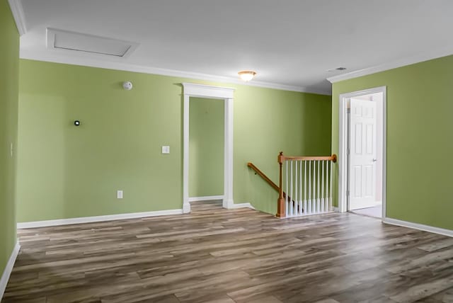 3632 Locklear Ln, Mount Pleasant, SC 29466 - empty room featuring wood finished floors, attic access, crown molding, baseboards, and a smoke detector
