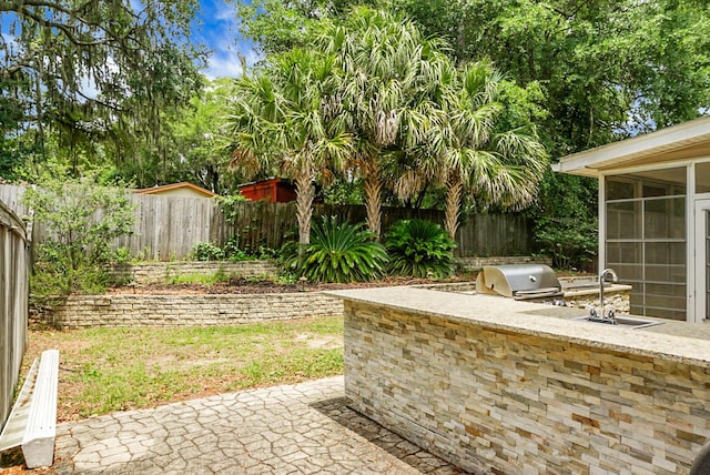 3632 Locklear Ln, Mount Pleasant, SC 29466 - fenced backyard with a sink, a sunroom, and a patio area