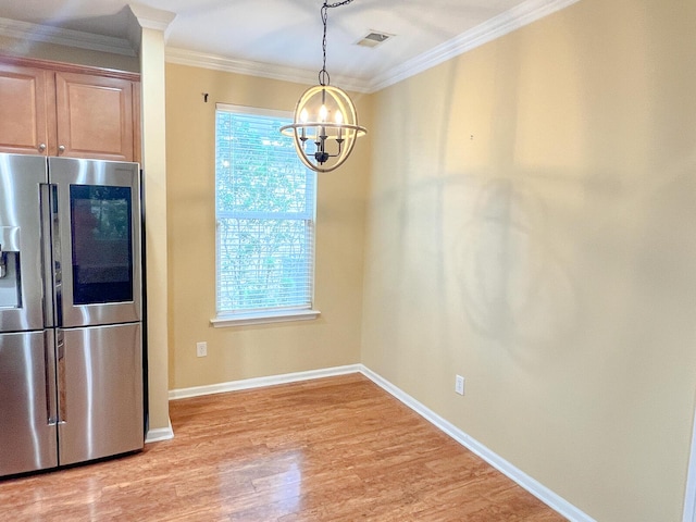 3632 Locklear Ln, Mount Pleasant, SC 29466 - unfurnished dining area featuring light wood-style floors, ornamental molding, a chandelier, and baseboards