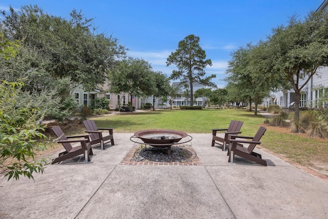 view of patio / terrace with a fire pit