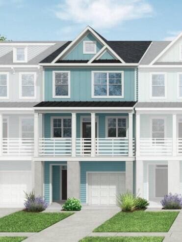 410 Katies Scenic Ct, Charleston, SC 29492 - view of property with concrete driveway, a balcony, board and batten siding, and a garage