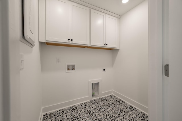 410 Katies Scenic Ct, Charleston, SC 29492 - clothes washing area featuring electric dryer hookup, cabinet space, hookup for a washing machine, and baseboards