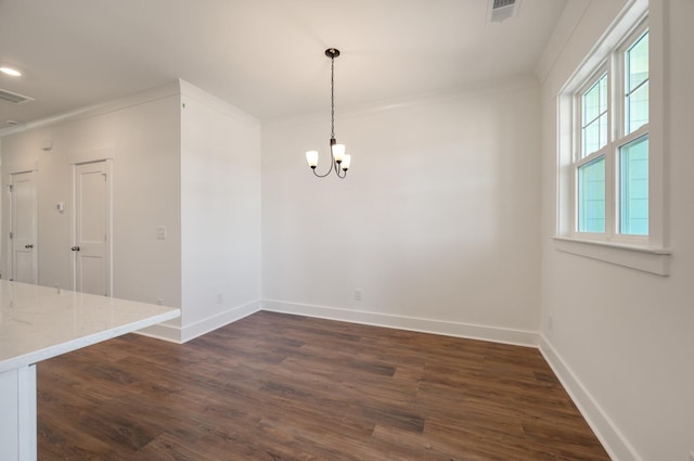 410 Katies Scenic Ct, Charleston, SC 29492 - unfurnished dining area with baseboards, visible vents, dark wood-style floors, and a notable chandelier