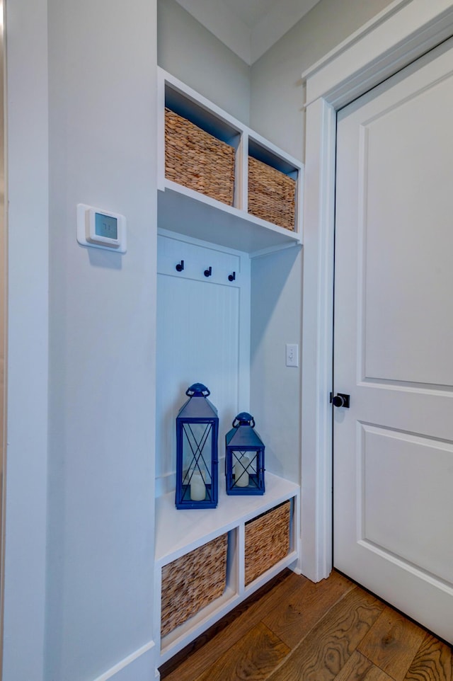 mudroom with hardwood / wood-style floors