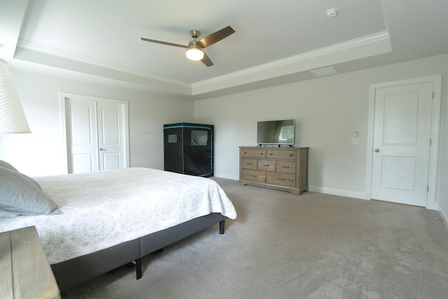 103 Granton Edge Ln, Summerville, SC 29486 - bedroom with a tray ceiling, crown molding, carpet, and ceiling fan