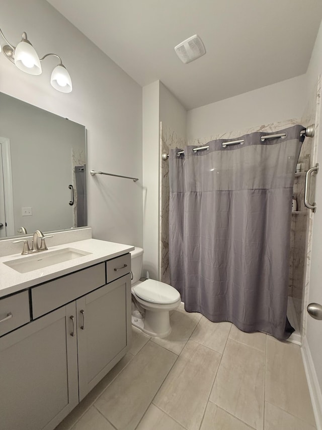 103 Granton Edge Ln, Summerville, SC 29486 - bathroom with vanity, a shower with shower curtain, and tile patterned floors