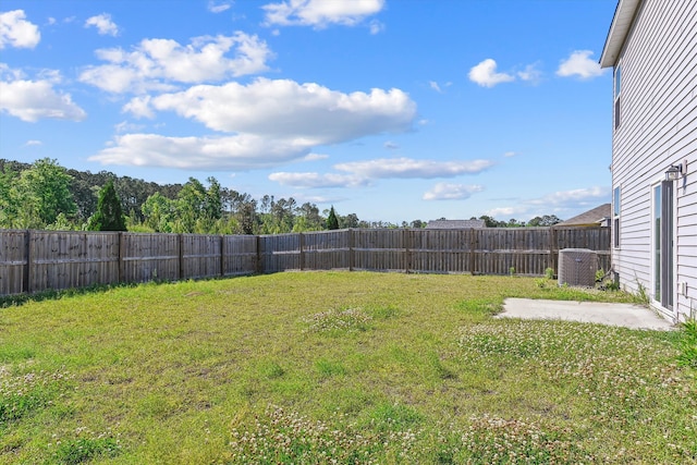 view of yard with a fenced backyard