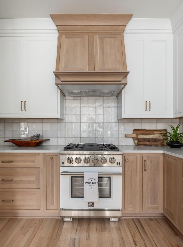 1532 Sea Palms Cres, Mount Pleasant, SC 29464 - kitchen with range with gas cooktop, premium range hood, light countertops, and backsplash