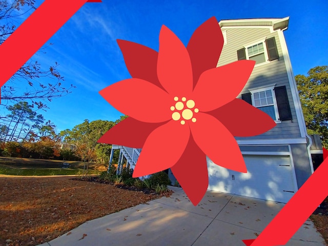 exterior space with a garage