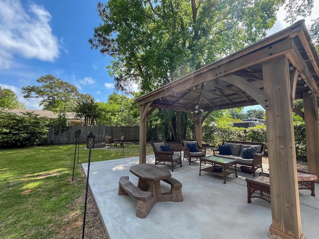 view of patio featuring a gazebo and an outdoor living space