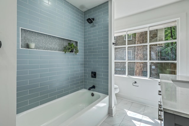 169 Southwold Cir, Goose Creek, SC 29445 - bathroom with marble look tiles, toilet, and shower / tub combination
