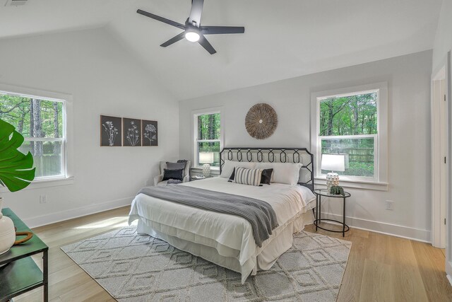 169 Southwold Cir, Goose Creek, SC 29445 - bedroom featuring baseboards, light wood-type flooring, a ceiling fan, and high vaulted ceiling