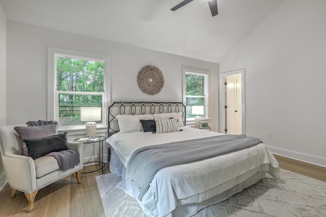 169 Southwold Cir, Goose Creek, SC 29445 - bedroom with wood finished floors, multiple windows, vaulted ceiling, ceiling fan, and baseboards