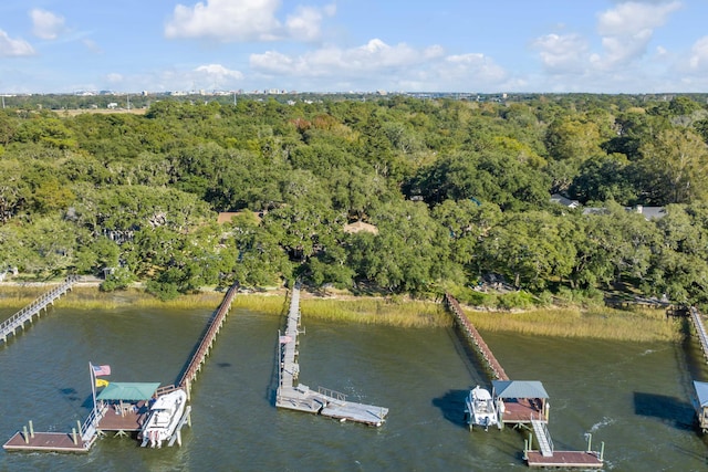 aerial view featuring a water view