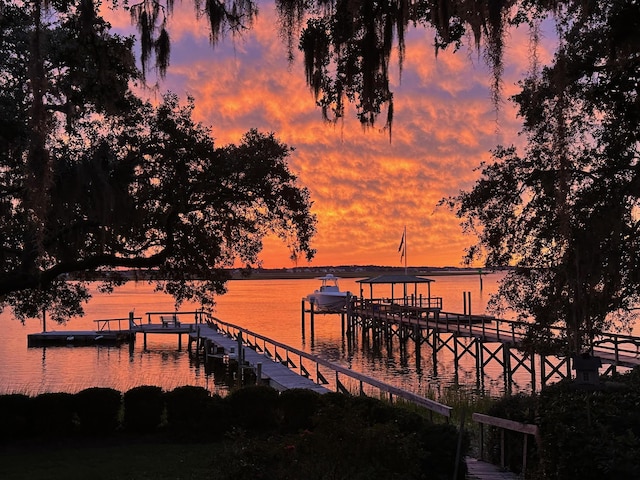 view of dock with a water view