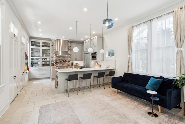 11 Franklin St, Charleston, SC 29401 - living room featuring crown molding and recessed lighting